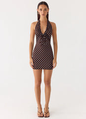 Ask You Twice Mini Dress - Chocolate Blue Dot