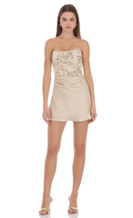 Virelia Corset Mini Dress in Gold