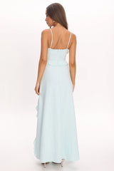 Arrabel Ruffle Split Maxi Dress Blue