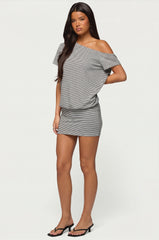 Striped Off Shoulder Cutout Mini Dress
