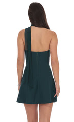 Scarf Wrap Fit and Flare Dress in Green