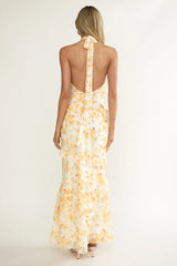 Cipriana Frill Trim Halter Maxi Dress Floral Yellow