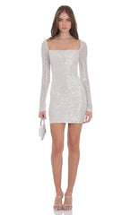 Sequin Long Sleeve Dress in Silver