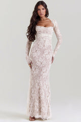 vintage cream lace maxi dress