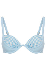 Underwired Bikini Top in Blue Gingham Print