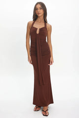 Opera Drape Bust Maxi Dress Chocolate