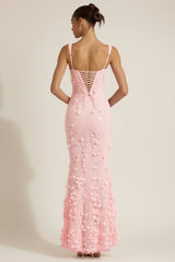 Embellished Appliqué Soft-Scoop Corset Gown in Pink