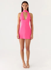 Melisande Scarf Neck Mini Dress - Fuchsia