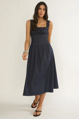 Idyllic Gathered Bust Midi Dress Indigo