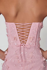 Lace-Up Corset Midaxi Dress with Split in Soft Pink