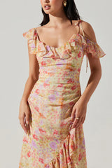ASTR Luvita Floral Ruffle Chiffon Midi Dress