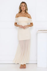 Lumière Off Shoulder Mesh Maxi Dress Yellow